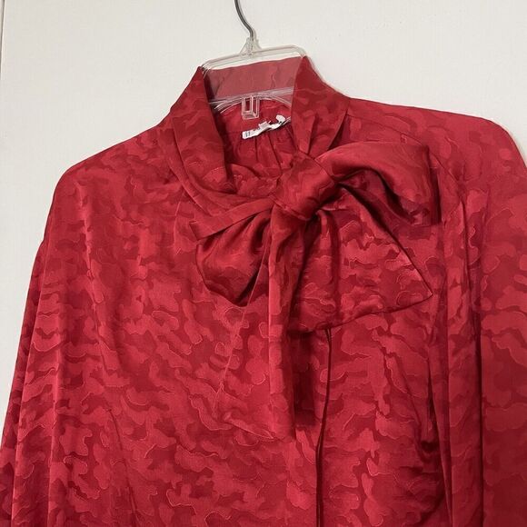 Vintage 1970 Yves Saint Laurent Rive Gauche Red silk button front bow blouse 36 - Picture 3 of 9